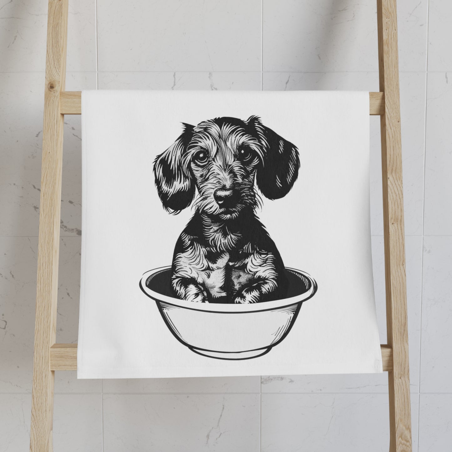 "Wire-Strone" Wire-Haired Dachshund White Hand Towel Set