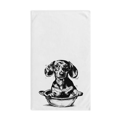 "Wobble" Smooth-Haired Dachshund White Hand Towel Set