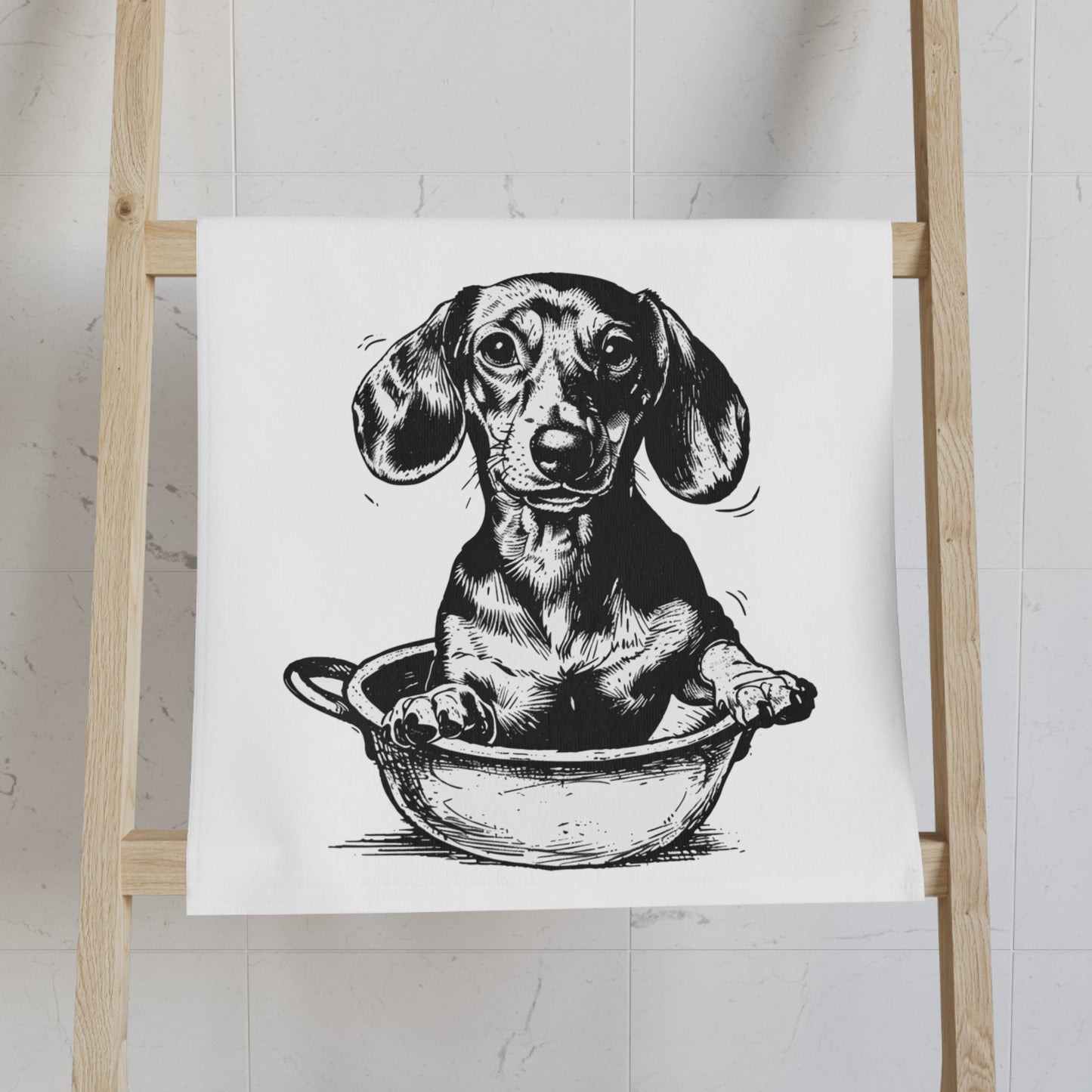 "Wobble" Smooth-Haired Dachshund White Hand Towel Set