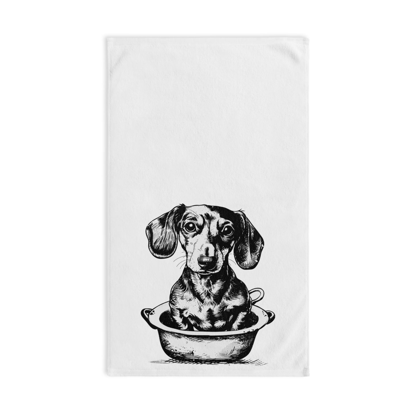 "Wobble" Smooth-Haired Dachshund White Hand Towel Set