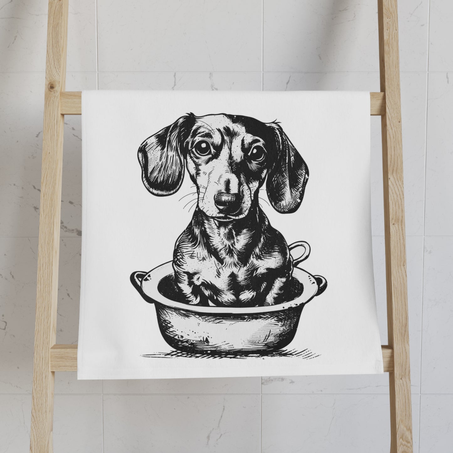 "Wobble" Smooth-Haired Dachshund White Hand Towel Set